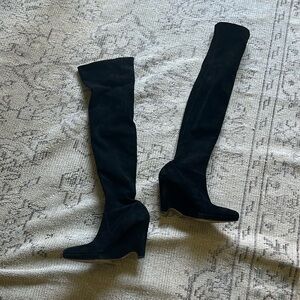 Oscar de la Renta platform pointy toed black suede over the knee boots
